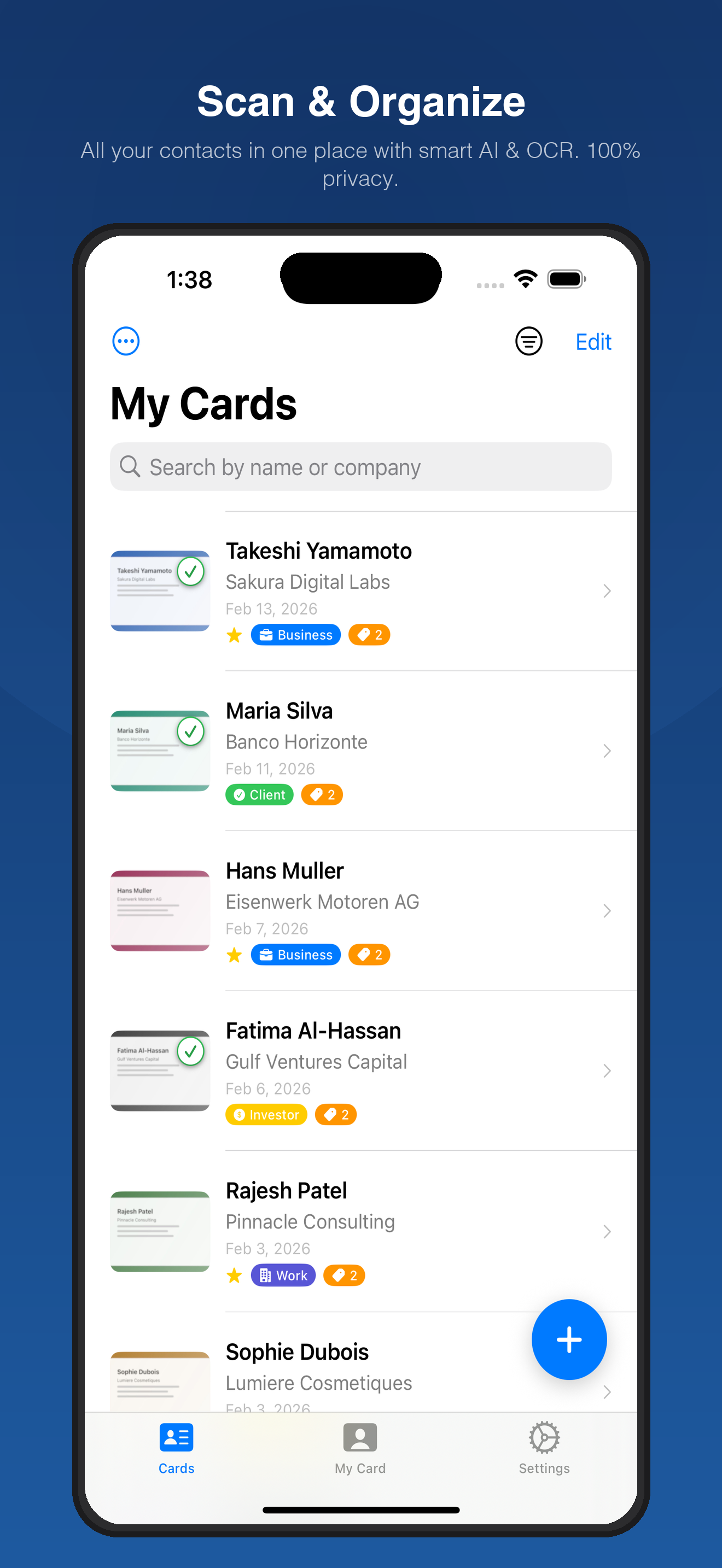 My Quick Card Scanner - Scan and organize your contacts
