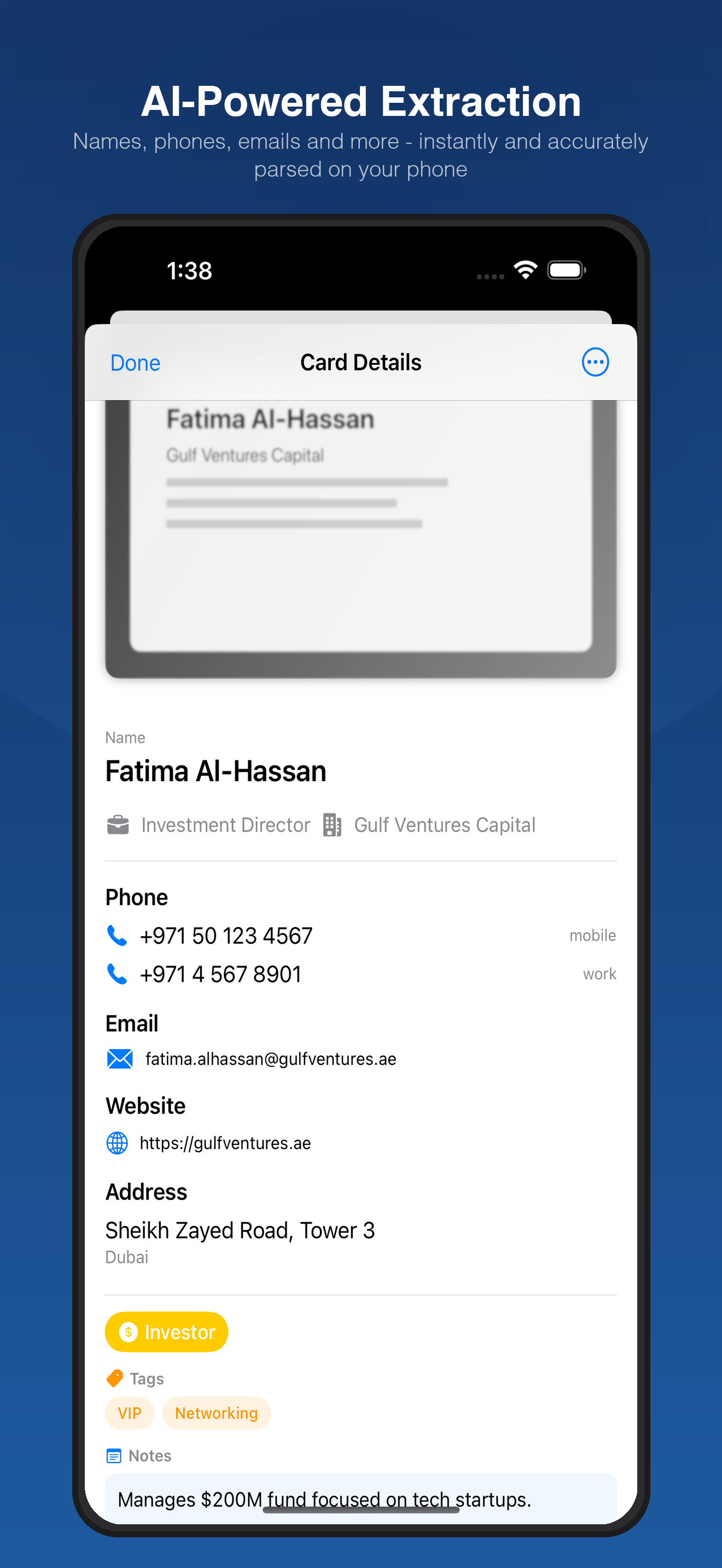 AI-powered contact extraction from business cards