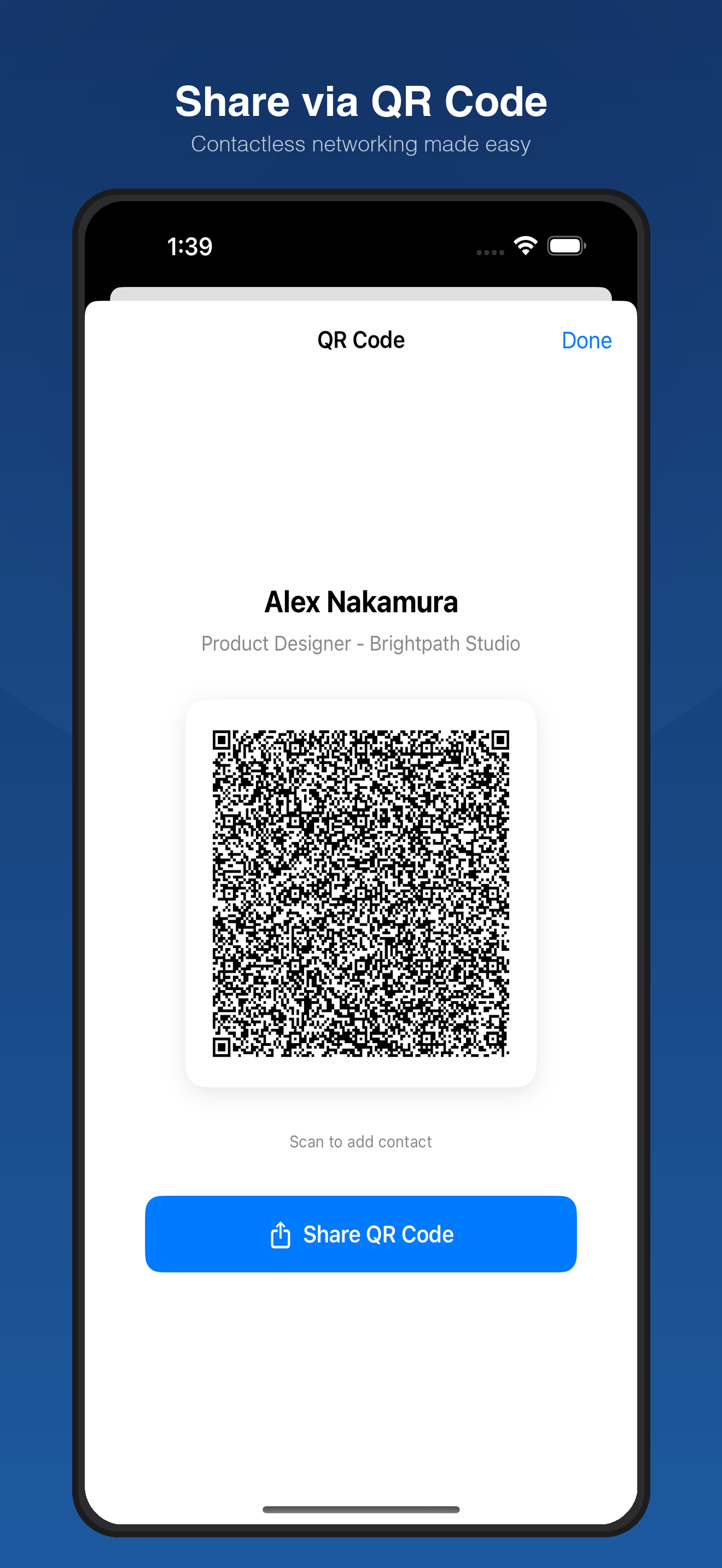Share your contact info via QR code